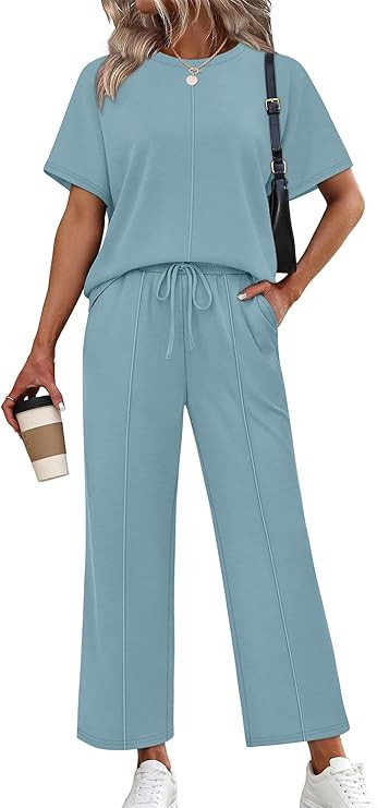 Sampeel Two Piece Sets for Women Summer Oversized Short Sleeve Wide Leg Pants Lounge Travel Vacat... | Amazon (US)