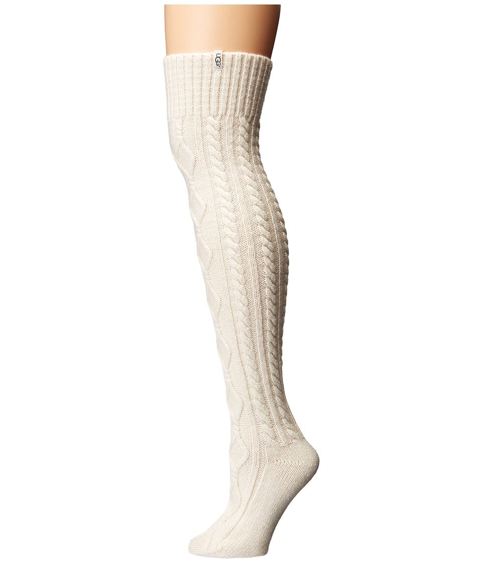 UGG - Cable Knit Socks (Cream) Women's Knee High Socks Shoes | Zappos
