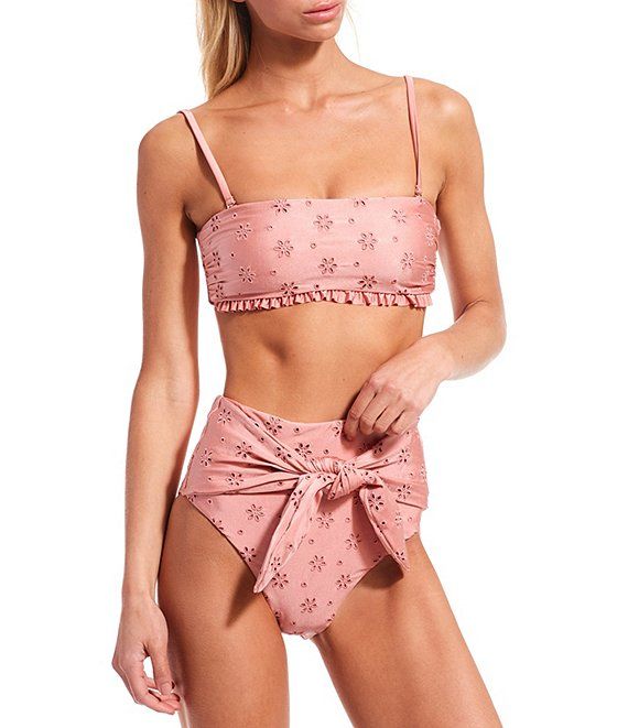 Forever Young Family Matching Rosette Eyelet Ruffle Bandeau Swim Top & Tie Front High Waisted Swi... | Dillard's