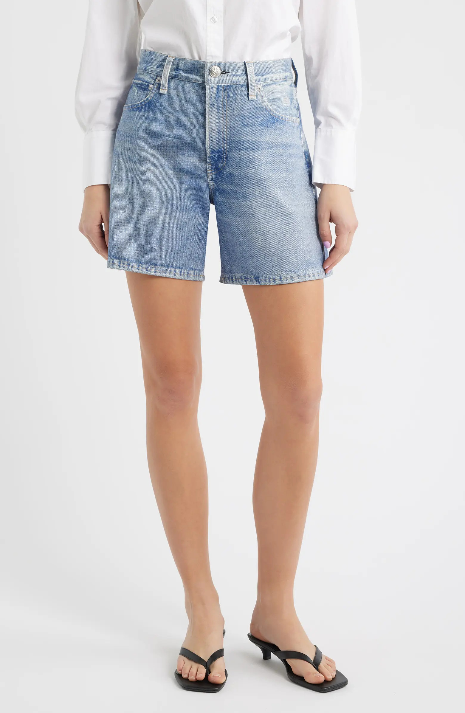 rb Miramar Kaia High Waist Relaxed Fit Faux Denim Ponte Shorts | Nordstrom