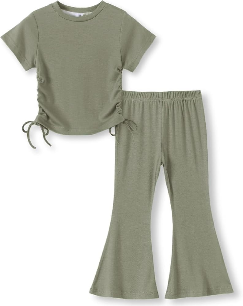 ACESTAR Toddler Baby Girls Clothes Set 2 Piece Summer Outfits Solid Short Sleeve T-Shirts Tee & F... | Amazon (US)