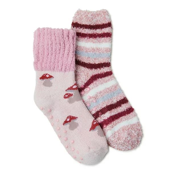 Joyspun Women's Mushroom Slipper Socks, 2-Pack, Size 4-10 - Walmart.com | Walmart (US)