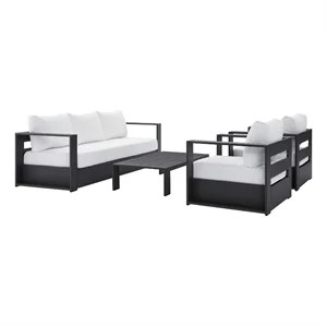 Modway Tahoe 4-Piece Fabric/Powder-Coated Aluminum Outdoor Set in White/Gray | Homesquare