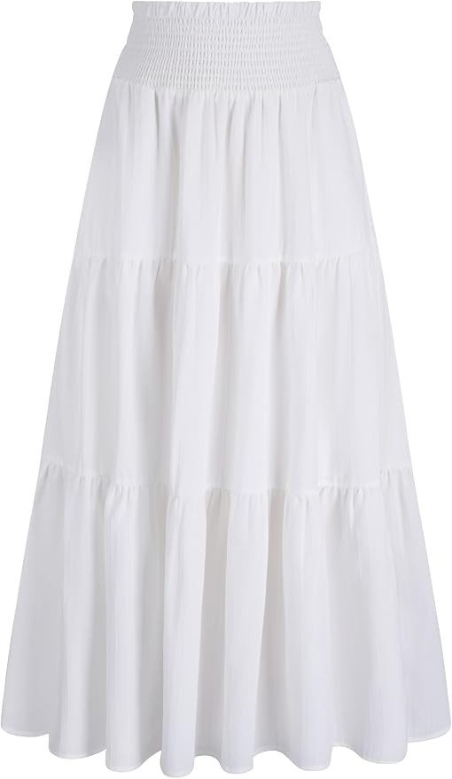 Arolina Women's Summer Maxi Skirt Casual Smocked High Waist Long Skirts Flowy Boho Skirt with Poc... | Amazon (US)