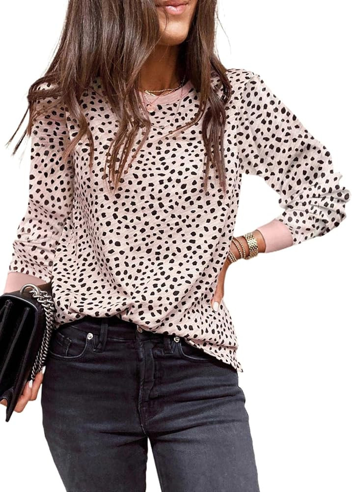 EVALESS Womens Casual Polka Dots Tops Crewneck Long Sleeve Shirts Fall 2024 Lightweight Loose Swe... | Amazon (US)