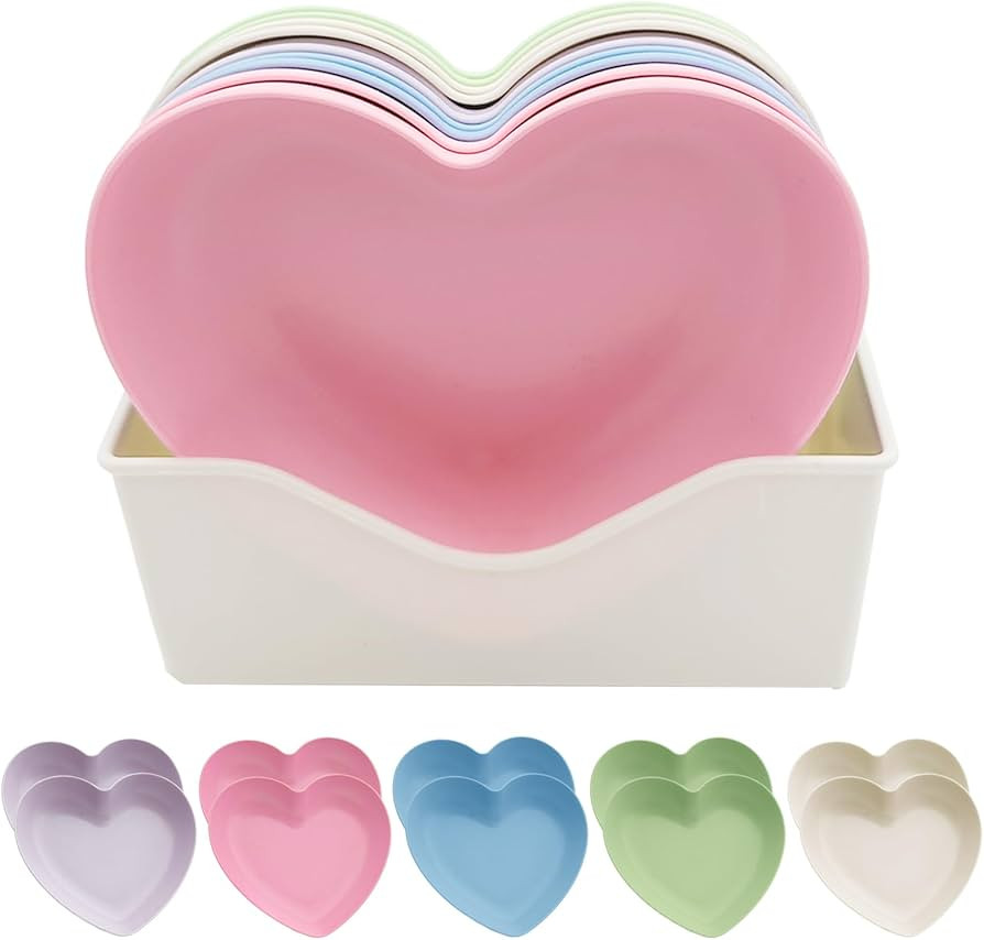 10pcs Multi-color Heart Shaped Plates with Tray, 5 x 5.5 Inch, Unbreakable Salad Dessert Snack Pl... | Amazon (US)
