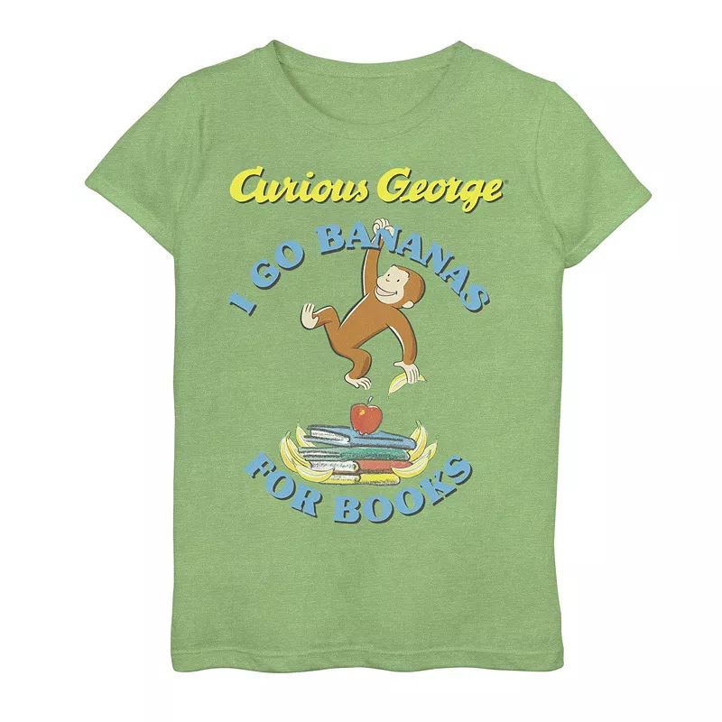 Girls 7-16 Curious George I Go Bananas For Books Book Stack Graphic Tee, Girl's, Size: Medium, Green | Kohl's