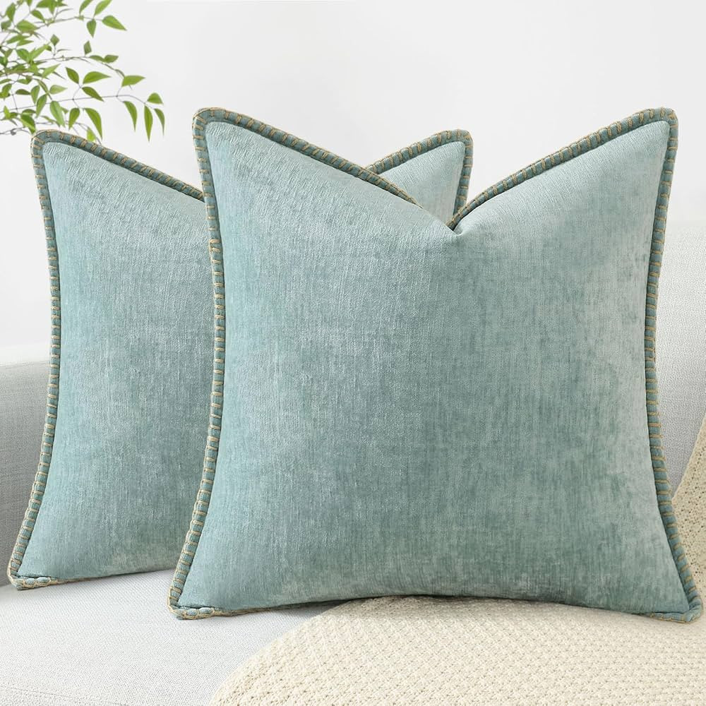 decorUhome Chenille Soft Throw Pillow Covers 18x18 Set of 2, Farmhouse Velvet Neutral Decorative ... | Amazon (US)