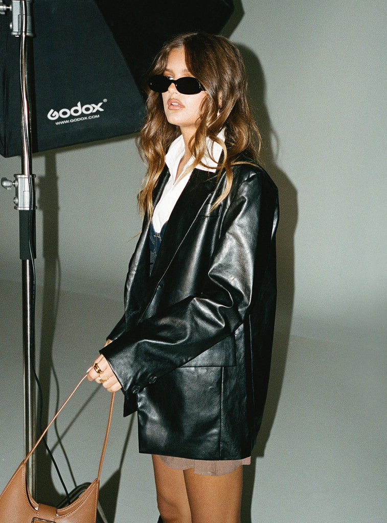 Jocelyn Faux Leather Blazer Black | Princess Polly AU