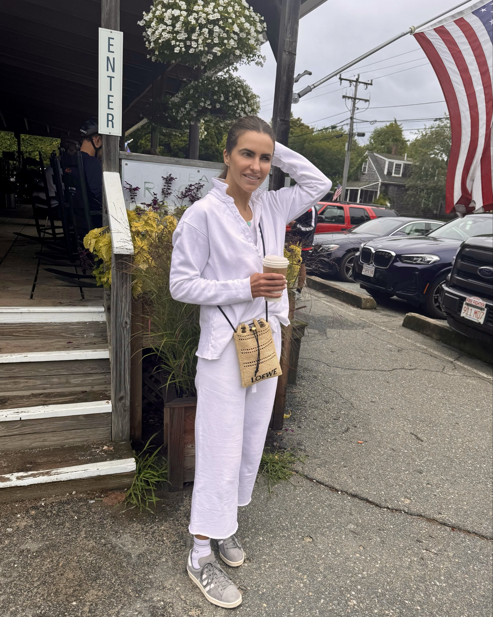 good morning from @chilmarkgeneral the best local coffee shop & store☕️ 

wearing one of my fav comfy, cozy yet oh so chic travel looks 

wearing my absolute fav loungewear~ it runs slightly big I'm wearing a small bottom here but i also have x-small’s for a more fitted look 

tops run tts i wear size small 

#LTKTravel #LTKStyleTip #LTKSaleAlert