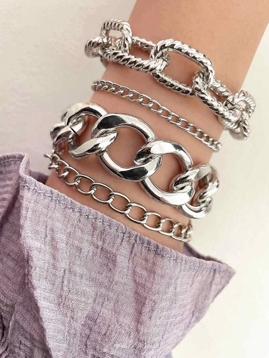 4pcs/10pcs/11pcs Set Exaggerated Gold & Silver Chain Bracelet Jewelry Set, Women Party Gift | SHEIN