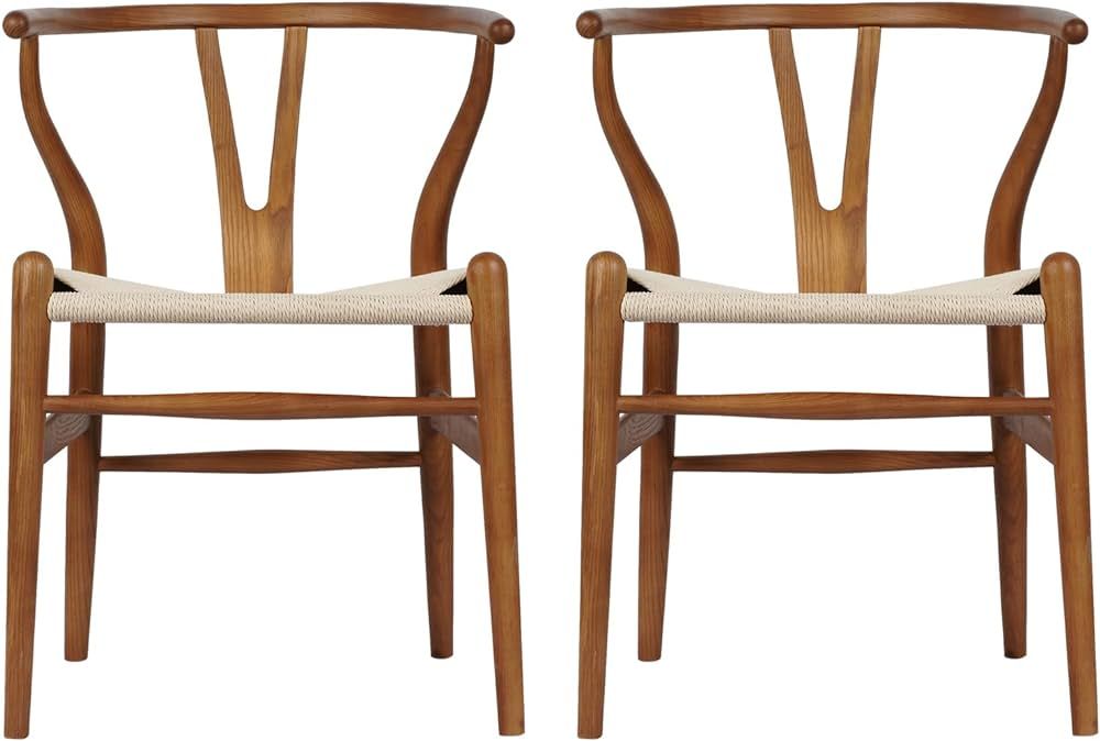 VODUR Wishbone Chair Natural Solid Wood Dining Chair/Hans Wegner Y-Shaped Backrest Hemp Seat Dini... | Amazon (US)
