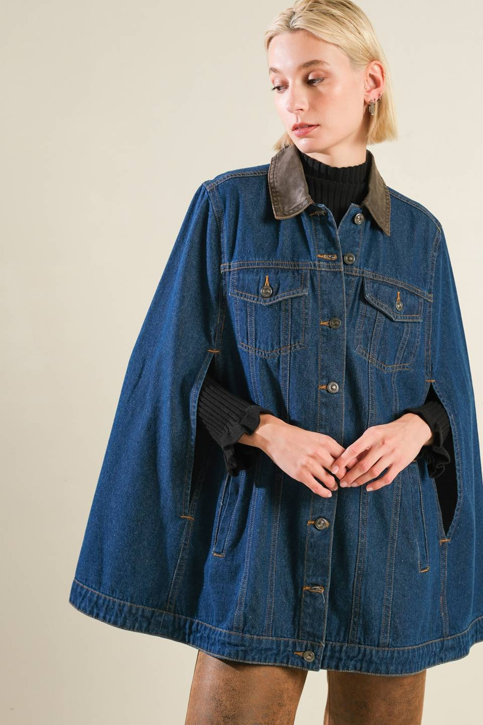IF THOU MUST LOVE ME DENIM CAPE JACKET DENIM BLUE / S | Casual Chic Boutique
