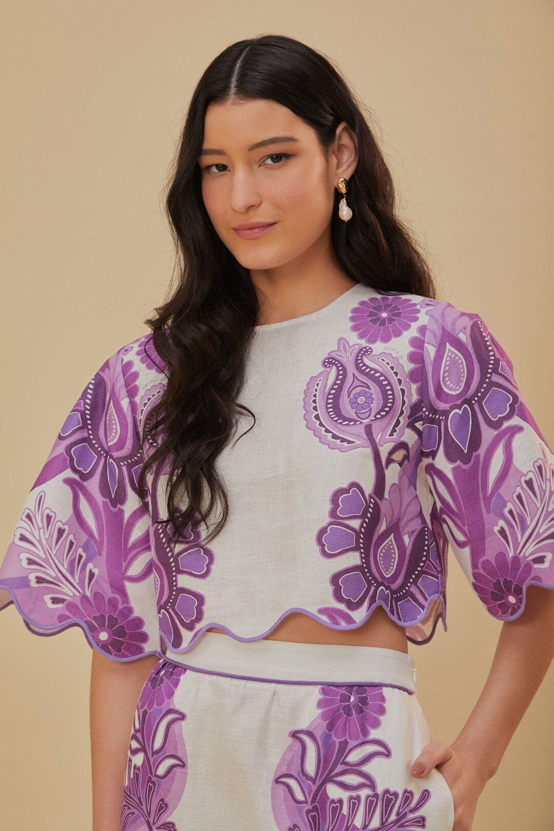 Color Festival Cream Euroflax™ Crop Blouse | FarmRio (US)