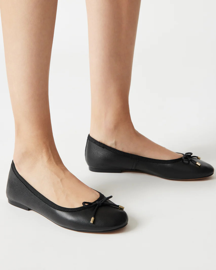 BENITA Black Leather Ballet Flat | Women's Flats | Steve Madden (US)