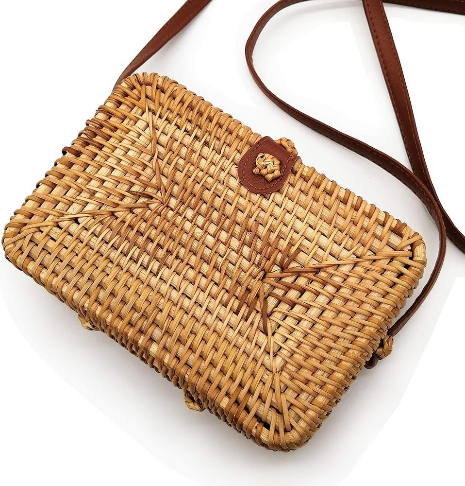 Women's Bali Rattan CrossbodyBags Handmade Straw Bags Bohemian Shoulder Bag | Amazon (US)