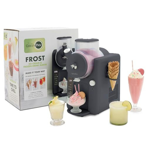 GreenPan Frost Ice Cream Maker & Slushie Machine, Soft Serve, Sorbet, Margaritas, Milkshakes, Frozen Yogurt, No Pre-Freezing, Ready in 15 Mins, 6 Modes, 7 Textures, Self-Cleaning, Family Size, Gray | Amazon (US)