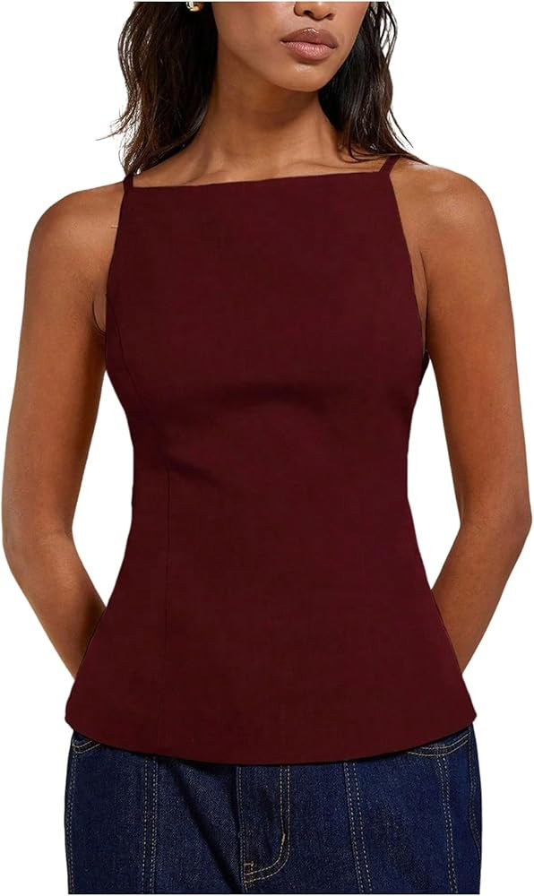 MakeMeChic Women's Going Out Tops Y2k Halter Tops Dressy Backless Top | Amazon (US)