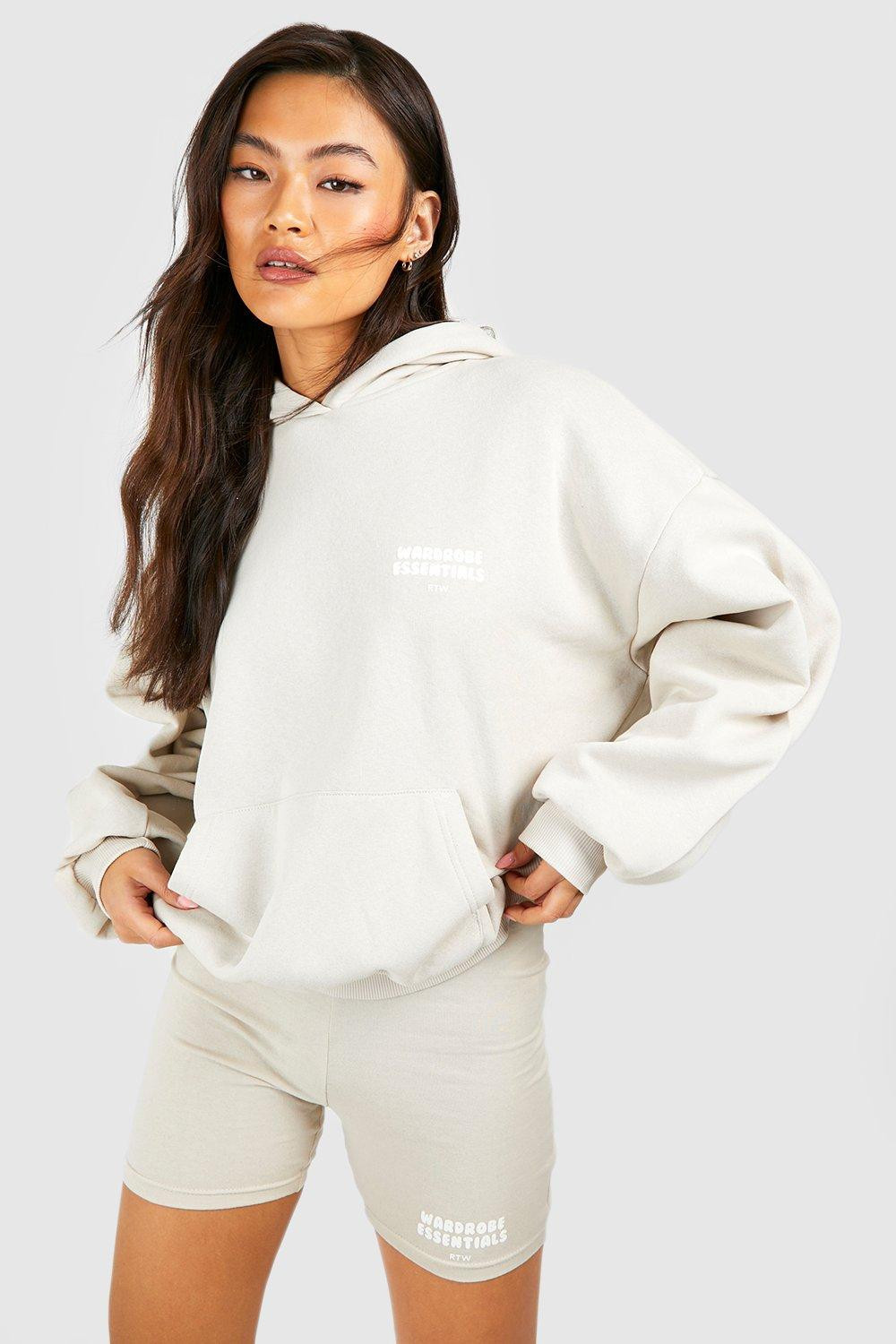 Womens Dsgn Studio Puff Print Slogan Hoodie And Short Set - Beige - Xs | Boohoo.com (US & CA)
