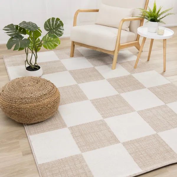 Alpine Rug Co. Cream Beige Modern Neutral Checkerboard Area Rug - Bed Bath & Beyond - 39996502 | Bed Bath & Beyond