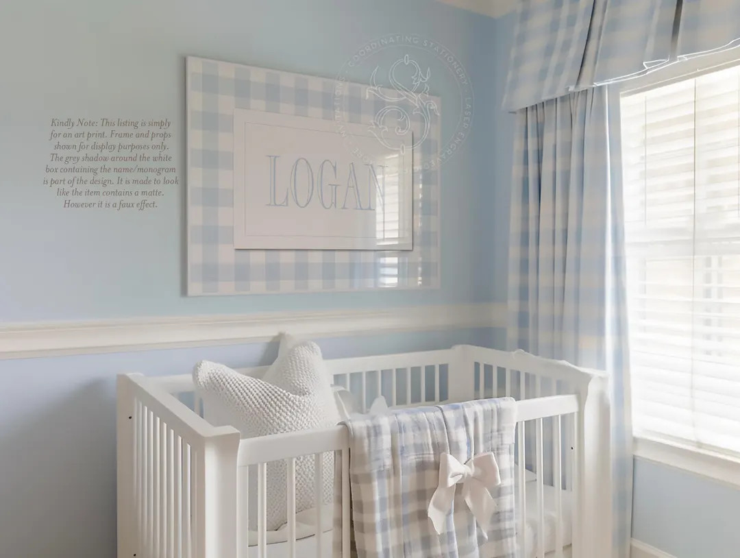 Boy Name Wall Art for Nursery - Personalized Printed Boy Room Decor - Baby Boy Nursery - Blue Gin... | Etsy (US)