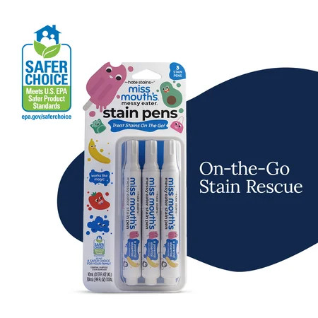Miss Mouth's Messy Eater Stain Treater Pens for Baby & Kids, 3 Pack, Newborn & Baby Essentials, Stain Remover for Food, Grease, Coffee & More, Gentle on Laundry, Fabric & Underwear | Walmart (US)
