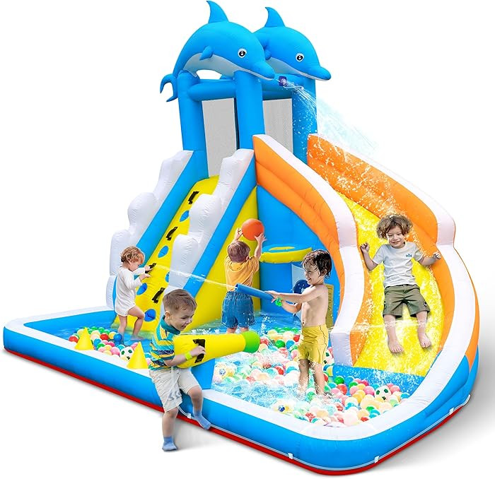 TOAOB Inflatable Water Slide,5 in 1 Dolphin Inflatable Bounce House for Kids- Climbing Wall Splas... | Amazon (US)