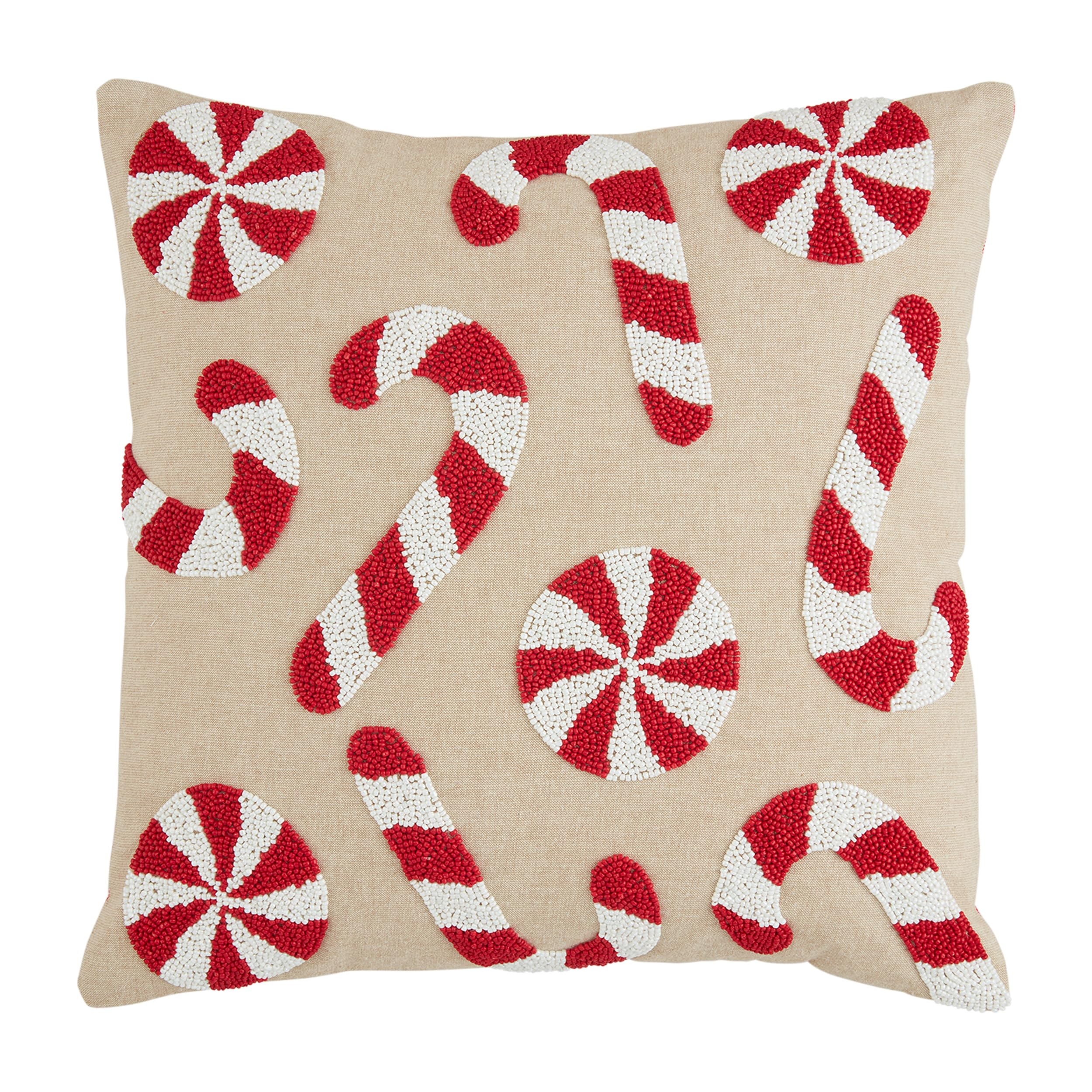 Mud Pie Candy Cane Beaded Pillow, 18" x 18", TAN | Amazon (US)