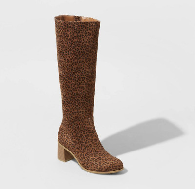 Women's Marlee Knee Wide Calf Leopard Print Knee Hign Heeled Boots Brown 9wc* | eBay US