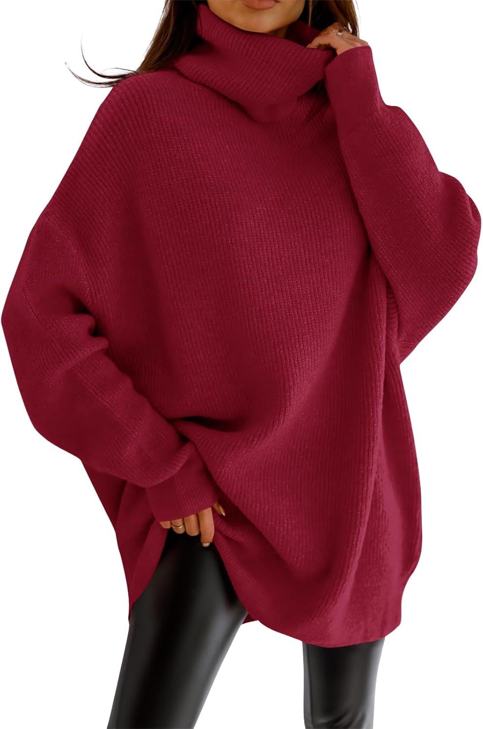 imesrun Womens Turtleneck Oversized Sweater Batwing Chunky Pullover Sweater Casual Fall Knit Jumper Tunic Top | Amazon (US)