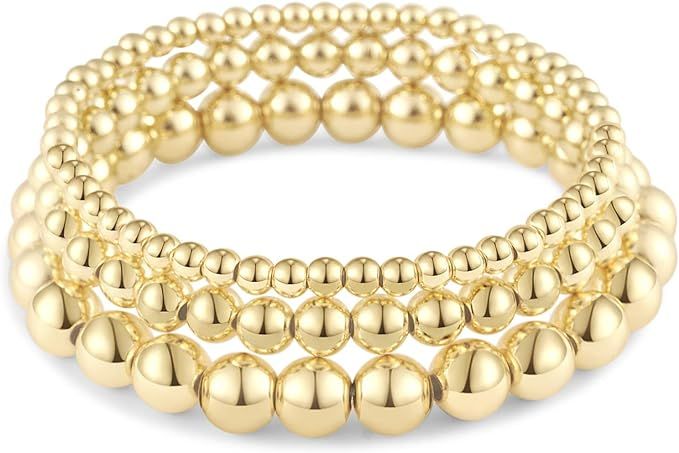 Hapuxt 14K Real Gold Plated Bead Bracelet | Inspirational Gold Bracelets for Women | Amazon (US)