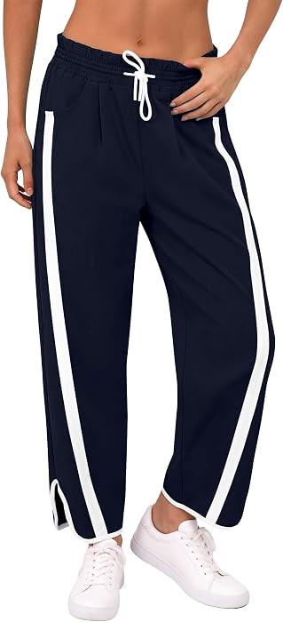 ANRABESS Track Pants for Women Wide Leg Striped Pants | Amazon (US)