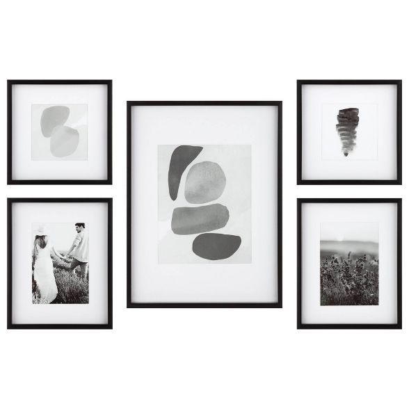 5pc Gallery Wall Frame Set with Decorative Art Prints and Hanging Template Black - Gallery Soluti... | Target