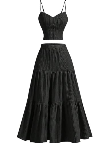 Narecte Womens Two Piece Skirt Set Camisole Top and Women's Long Midi Skirt Set 2 Piece Outfit Su... | Amazon (US)