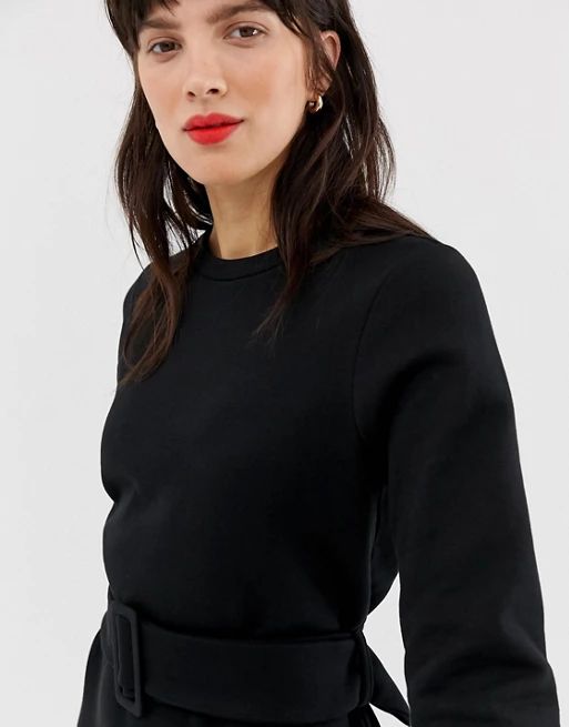 River Island sweat dress with belt in black | ASOS US