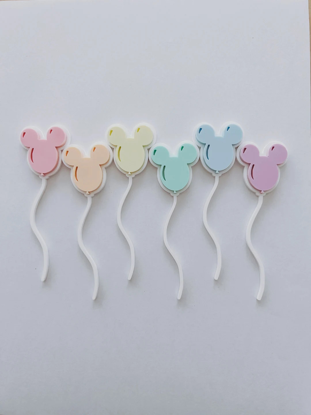 Pastel Rainbow Mickey Balloon Cupcake Toppers Acrylic Cupcake Toppers Disney Party Decor Mickey P... | Etsy (US)