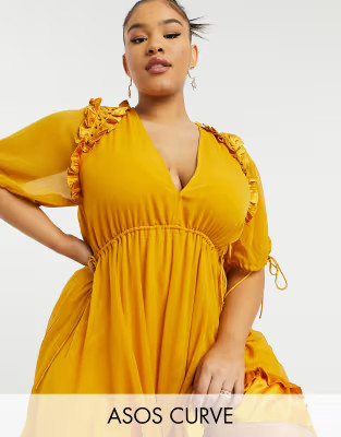 ASOS DESIGN Curve mini dress with satin trim ruffle and tie detail | ASOS (Global)