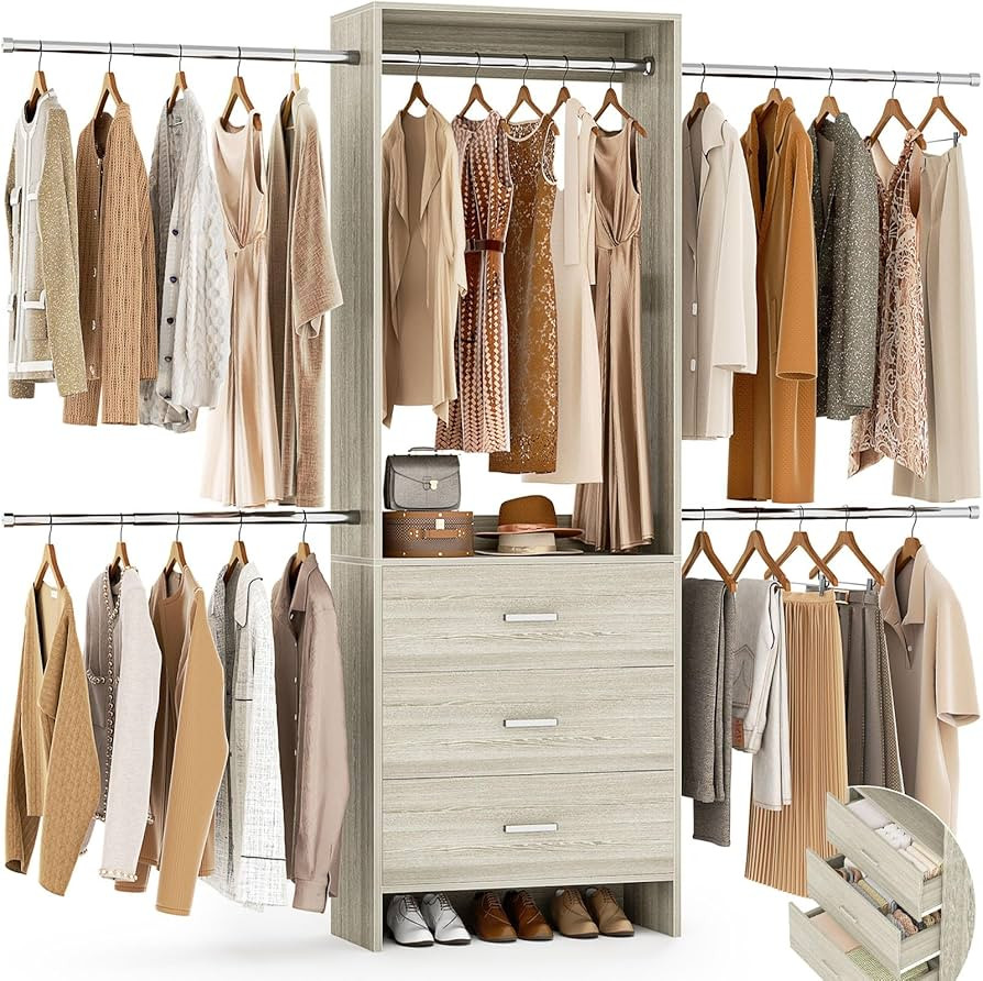 Aheaplus Closet System, Closet Organizer with 3 Wooden Drawers, Closet Organizer System, Walk-in ... | Amazon (US)