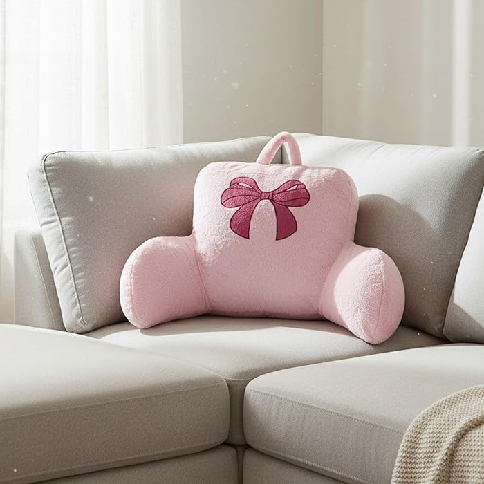 Bow Backrest Pillow Bow Reading Pillow with Pink Bow Design – Soft Plush Fabric Pillow with Arm... | Amazon (US)