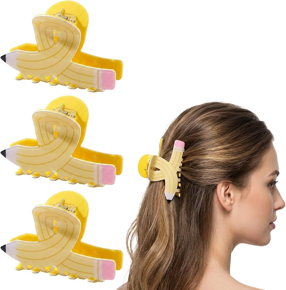 Pencil Hair Clip, Teacher Hair Clips for Women, 3Pcs Yellow Pencil Hair Clips for Teachers, Cute ... | Amazon (US)