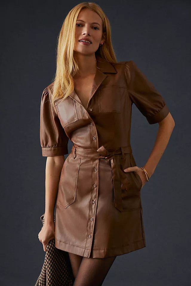 Mayslie Button-Front Faux Leather Mini Dress | Anthropologie (US)