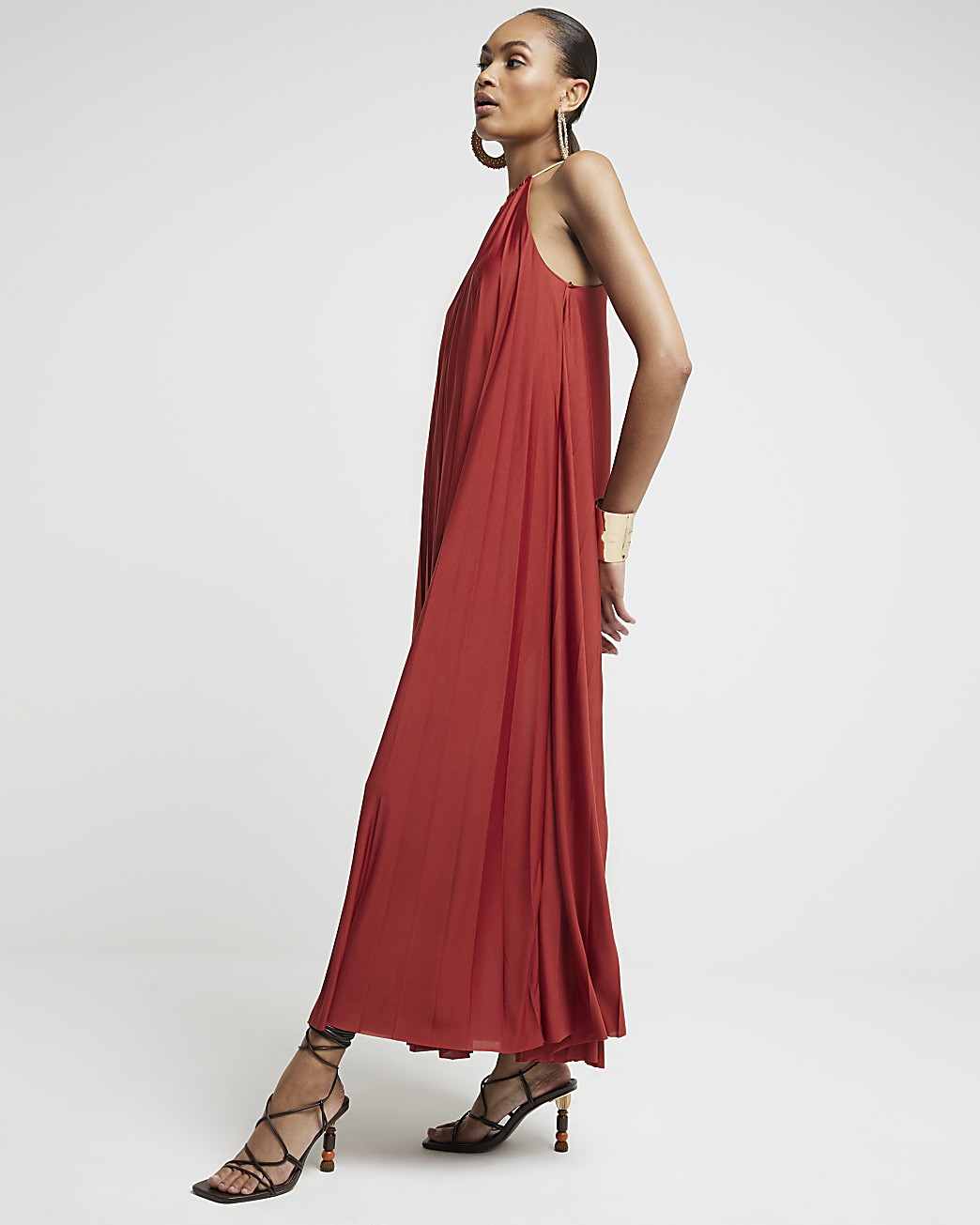Rust gold hardware halter neck maxi dress | River Island (UK & IE)