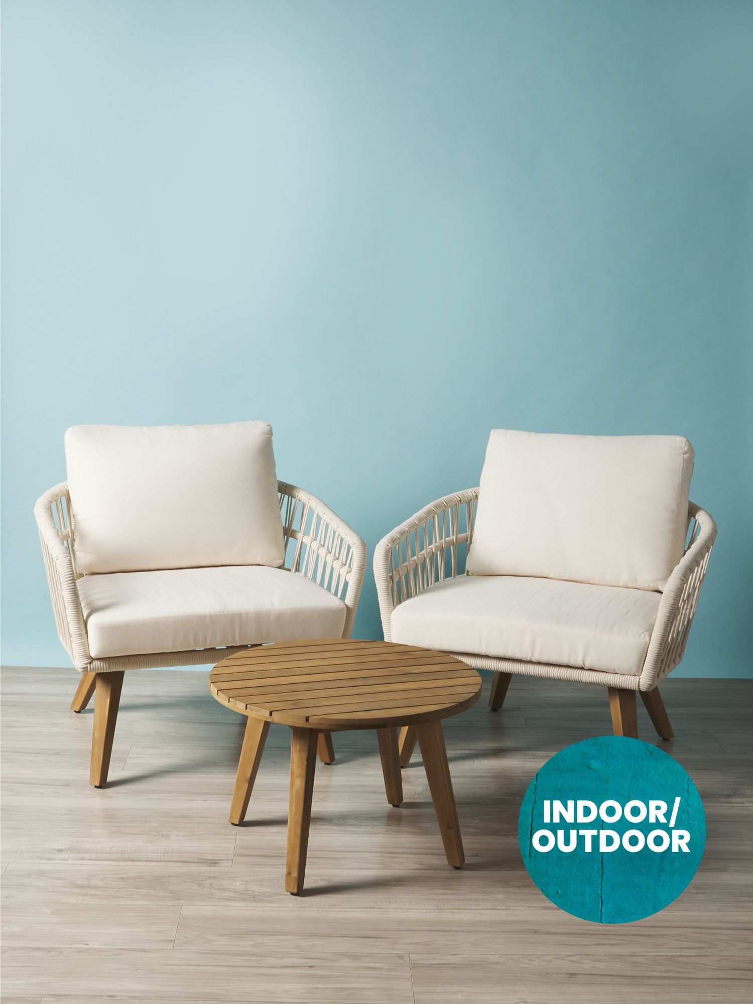 3pc Indoor Outdoor Acacia Wood Chair And Table Set | Outdoor | HomeGoods | HomeGoods