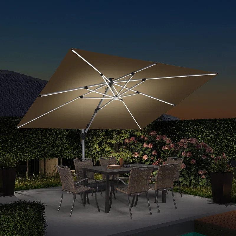 Arlmont & Co. Cheverly 12' x 9' Rectangular Lighted Cantilever Umbrella With Base & Reviews | Way... | Wayfair North America