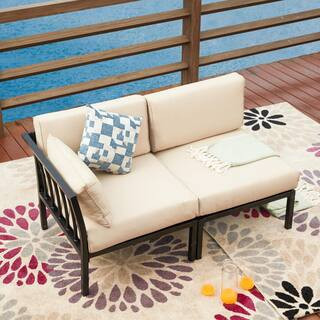 2-Piece Metal Outdoor Sectional Set with Beige Cushions | The Home Depot