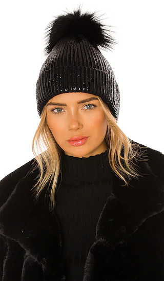 Metallic Pom Hat in Jet Black | Revolve Clothing (Global)
