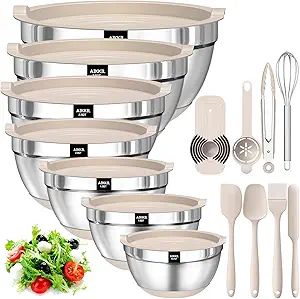 AIKKIL Mixing Bowls with Airtight Lids, 20 piece Stainless Steel Metal Nesting Bowls, Non-Slip Si... | Amazon (US)