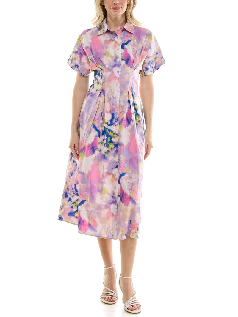 Nicole Miller Pintuck Waist Shirtdress, Sizes 4-16 | Walmart (US)