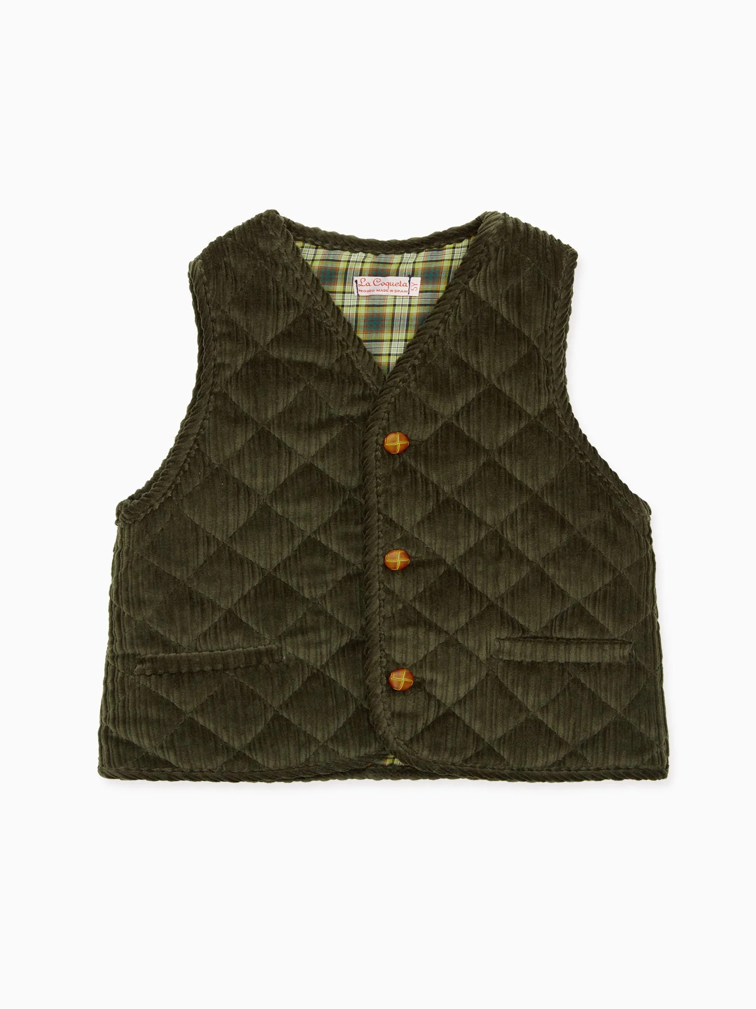 Dark Green Caza Sleeveless Kids Jacket | La Coqueta (US)