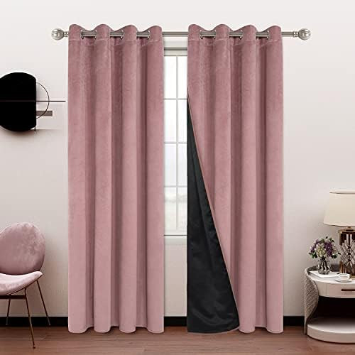LUSHLEAF 100% Blackout Velvet Curtains for Bedroom and Living Room, 52 x 84 inch Length, Blush Pink  | Amazon (US)